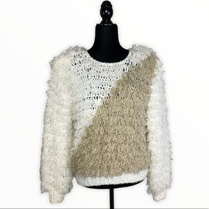 80’s Vintage Loop Stitch Shaggy White Tan Sweater